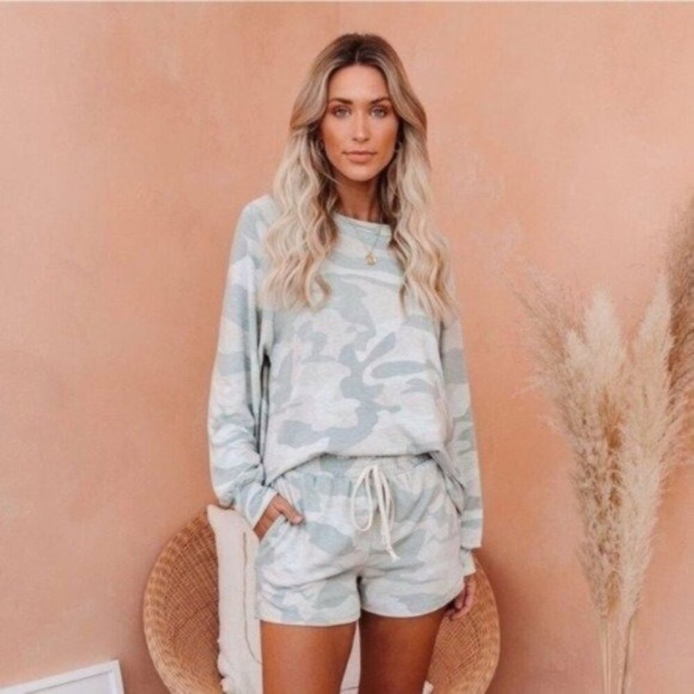 Vici Pastel Camouflage Lightweight Pullover Scoopneck Sweater
